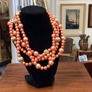 Vintage Bohemian Orange and Gold Beaded 4-Strand Necklace - Carolyn Tanner